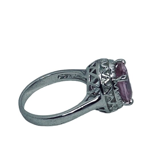 Silver Tone With Pink Glass Rhinestone Statement Ring (R367) - Picture 5 of 6